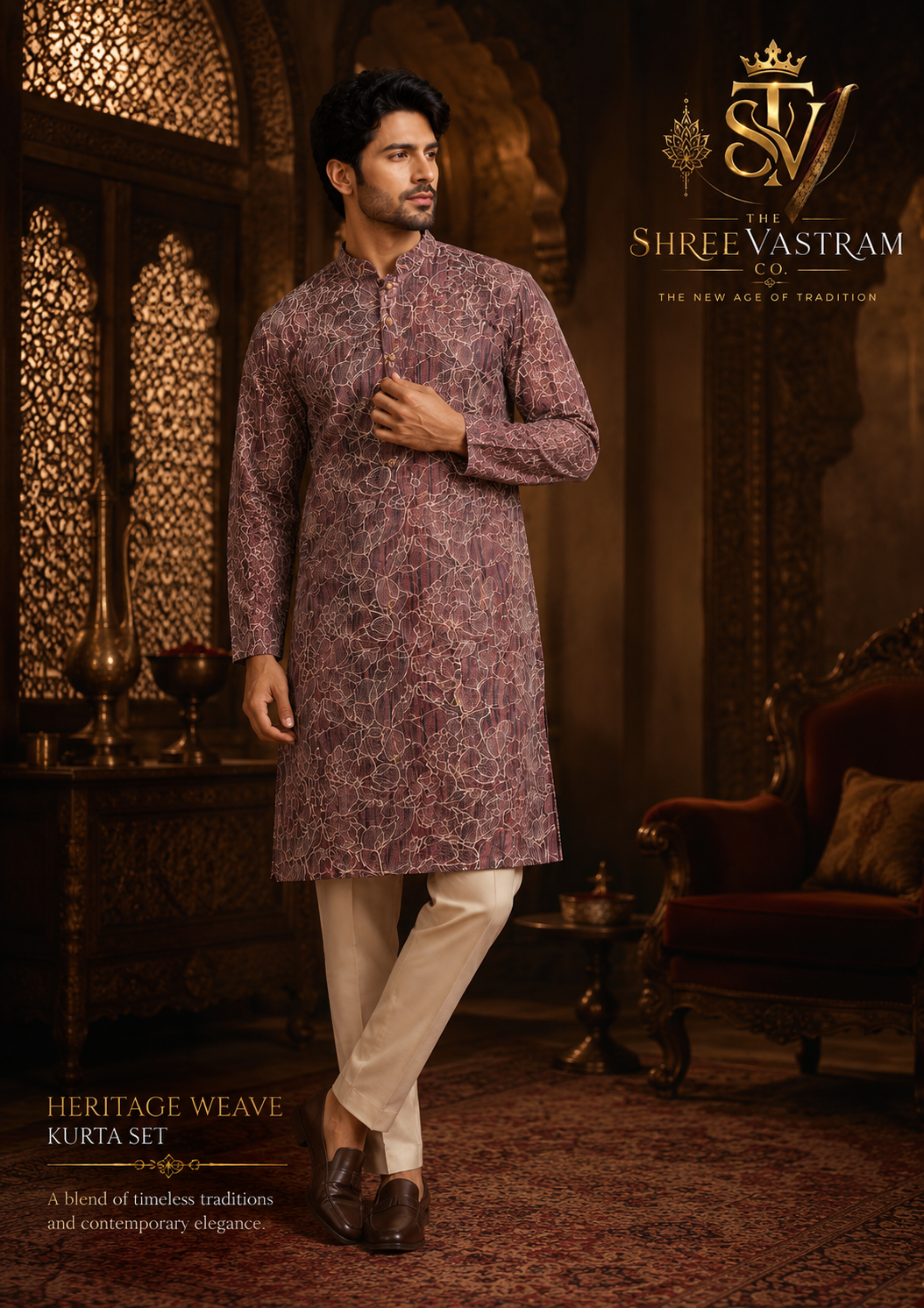 ShreeVastram Mauve Floral Embroidered Kurta Set
